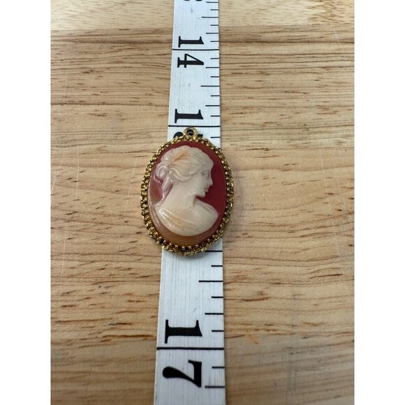 Vintage Oval Cameo Pendant With Womans Profile In Gold-Tone Frame - 1.5" x 1" - Picture 6 of 6